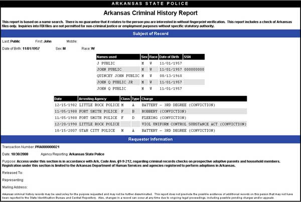 Arkansas Criminal History Report
